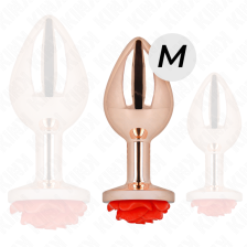 KINK - PLUG ANAL DE OURO ROSA COM ROSA VERMELHA M