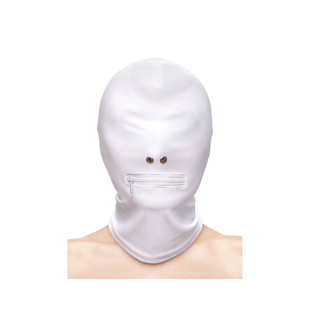 NS NOVELTIES - FETISH & FASHION CLOSED ZIPPERED MOUTH HOOD NYLON WHITE