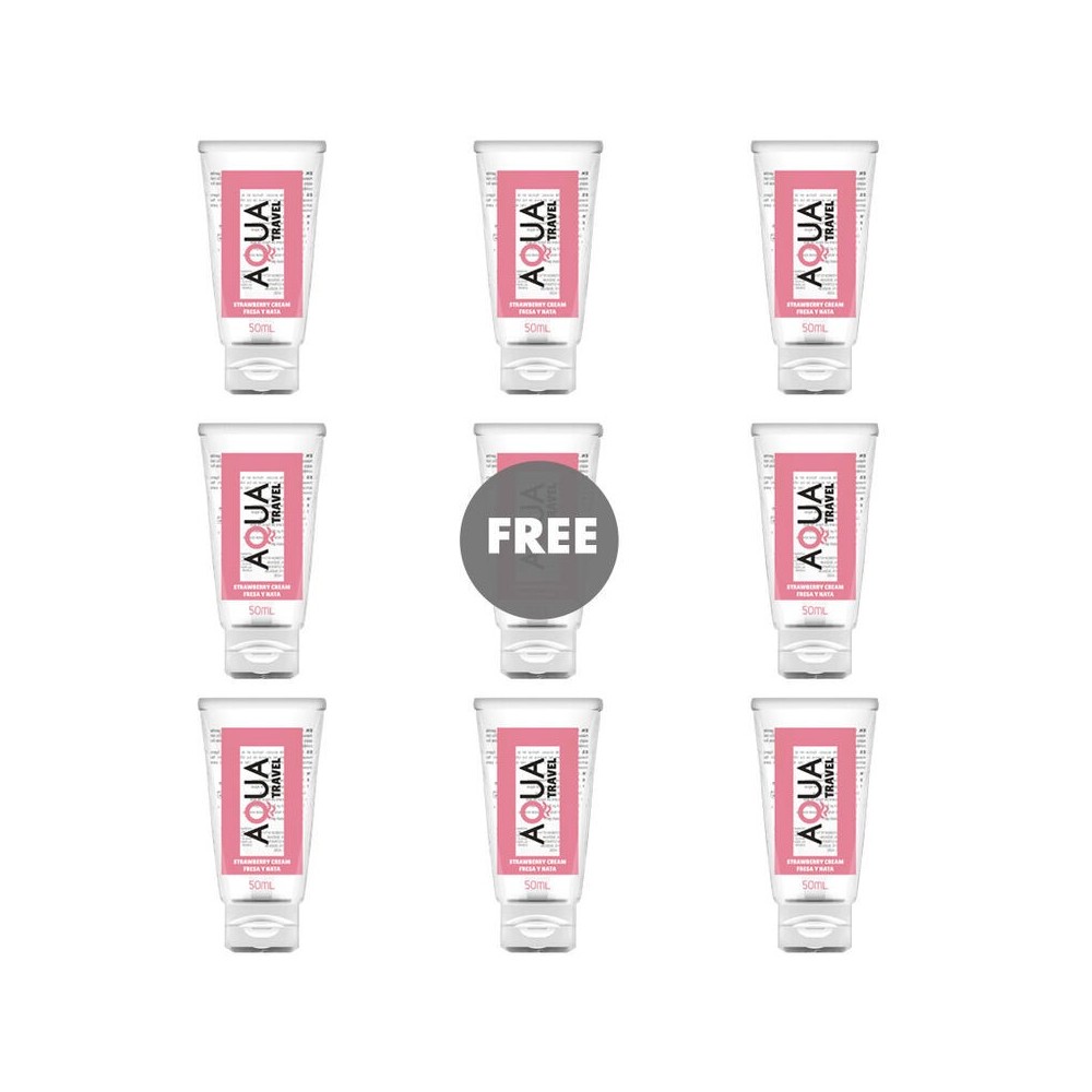 AQUA TRAVEL - STRAWBERRY CREAM FLAVOUR WATERBASED LUBRICANT - 50 ML 8+1 FREE