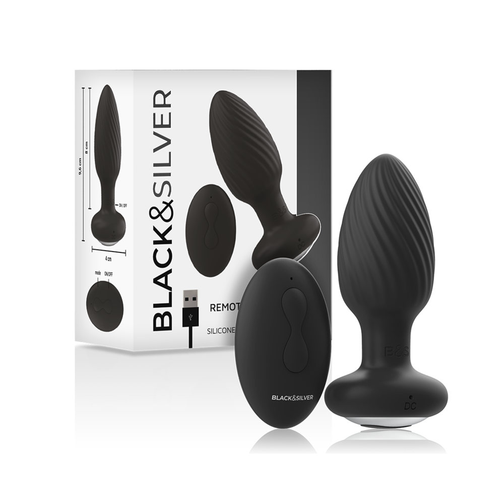 BLACK&SILVER - PLUG DE POÇOS SILICONE ANAL ROTATOR CONTROLE REMOTO