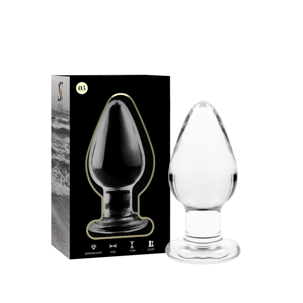 NEBULA SERIES BY IBIZA - MODELLO 3 PLUG ANALE VETRO BOROSILICATO TRASPARENTE 11 CM -O- 5 CM