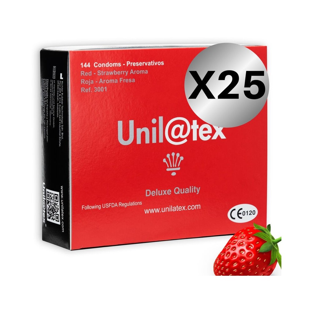 UNILATEX - PRESERVATIVOS ROJOS/FRESA 144 UDS x 25 UDS