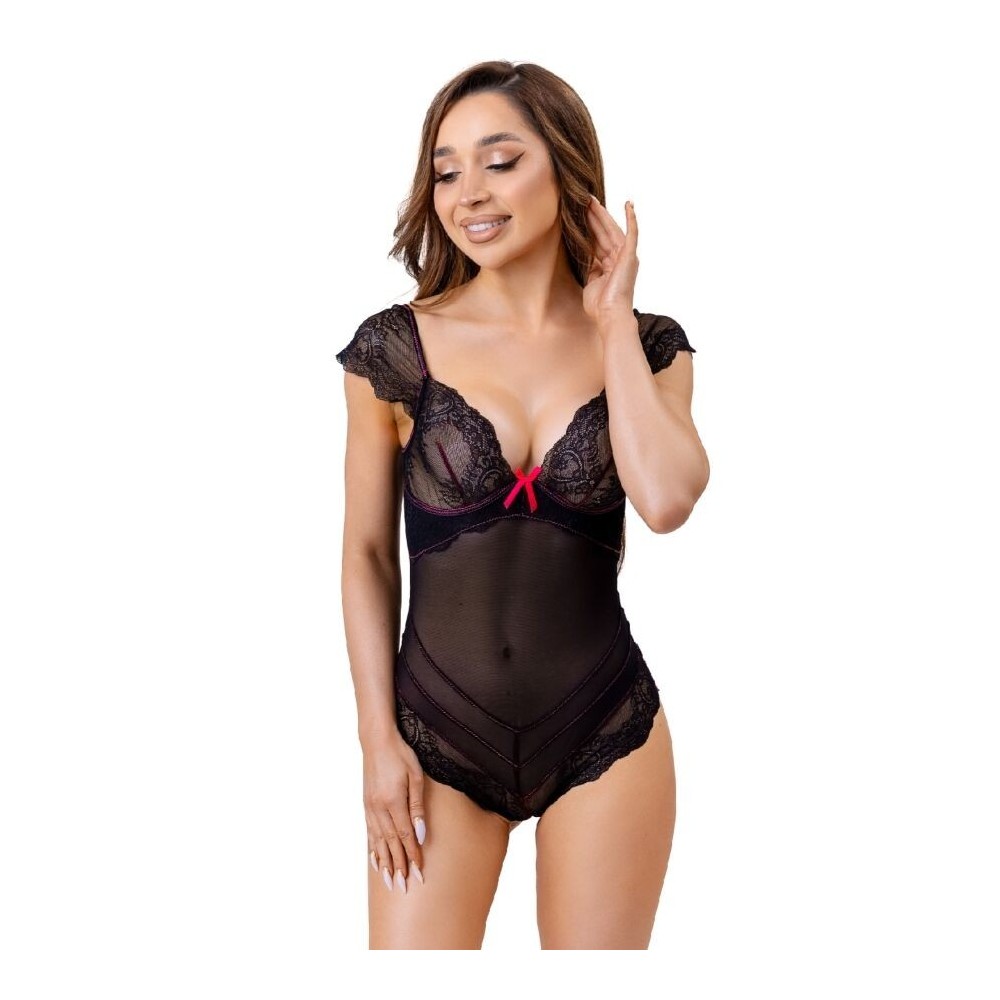 LIVCO CORSETTI FASHION - EVELYN LC 20243 BODY MIT SPITZENBESATZ UND TRANSPARENZEN SCHWARZ S/M