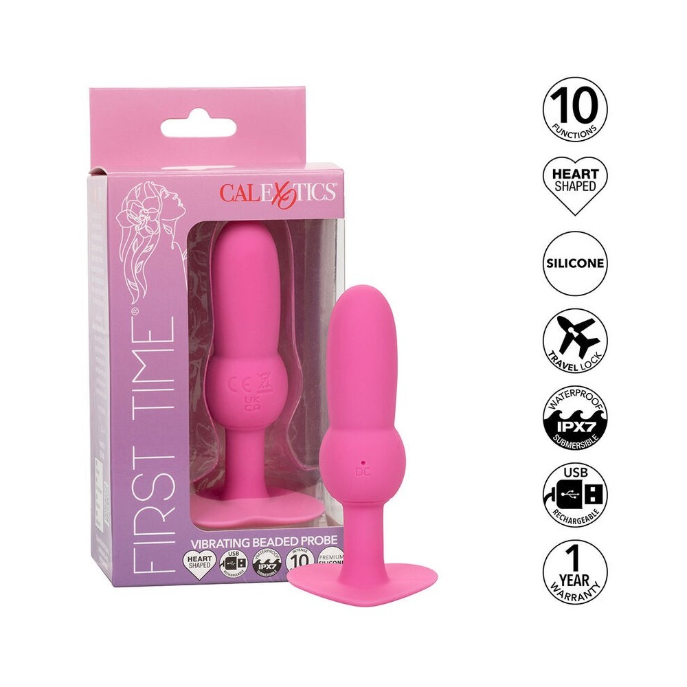 CALEXOTICS - FIRST TIME ANAL PLUG MIT PERLENSONDE 10 VIBRATIONEN ROSA