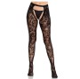 LEG AVENUE - MEIAS DE RENDA ROSA COM COSTAS ABERTAS PRETAS