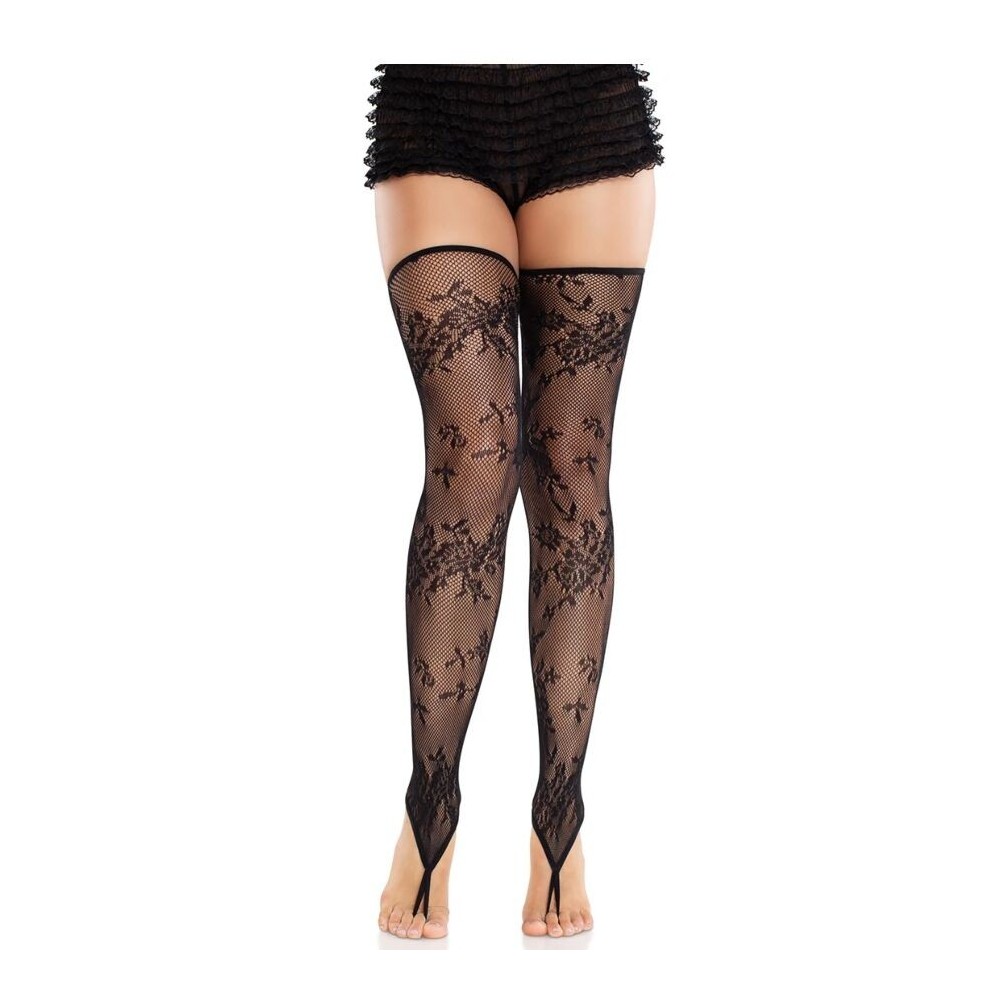 LEG AVENUE - CALZE SENZA PIEDE IN PIZZO FLOREALE NERE