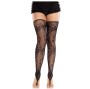 LEG AVENUE - FLORAL LACE FOOTLESS STOCKINGS BLACK