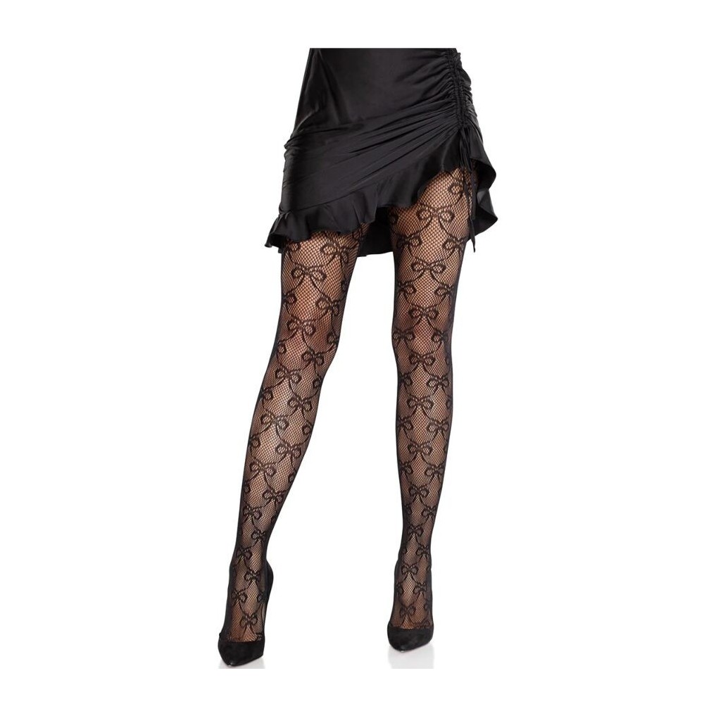 LEG AVENUE - COLLANTS RÉSILLE AVEC NŒUD NOIR