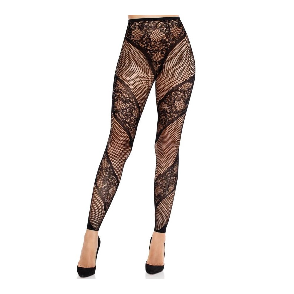 LEG AVENUE - COLLANT SENZA PIEDE IN PIZZO E TRASPARENTE NERO