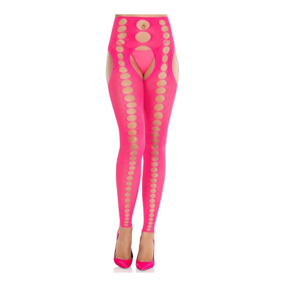 LEG AVENUE - STRAPLESS AND SEAMLESS OPAQUE STOCKINGS NEON PINK
