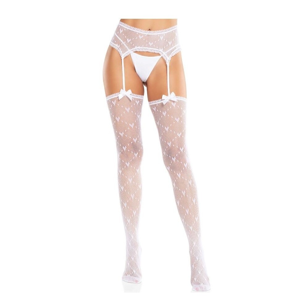 LEG AVENUE - HEART STOCKINGS WITH GARTERS WHITE