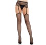 LEG AVENUE - CALZE IN PIZZO CON CROCE E CINTURA REGGICALZE NERE