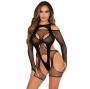 LEG AVENUE - BODYSTOCKING RÉSEILLE AVEC PORTE-JARRETELLES ET HARNAIS NOIR
