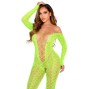 LEG AVENUE - BODYSTOCKING SEM BASE EXÓTICO RENDA DE COBRA VERDE NEON