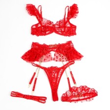SUBBLIME - 957513 COMPLETO REGGISENO E GIARRETTIERA IN PIZZO ROSSO L/XL