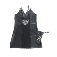 SUBBLIME - 957520 LEATHER DRESS WITH FLORAL LACE BLACK S/M