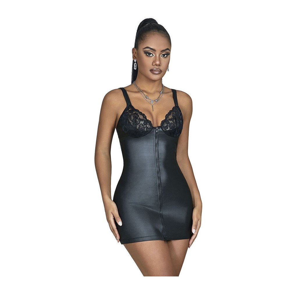 SUBBLIME - 957575 VESTIDO DE COURO COM ZÍPER PRETO L/XL