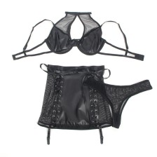 SUBBLIME - 957599 SET REGGISENO E GONNA IN PELLE NERO L/XL
