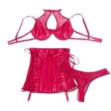 SUBBLIME - 957605 SET REGGISENO E GONNA IN PELLE ROSSO S/M