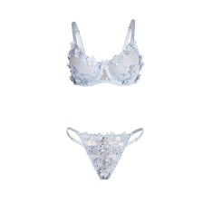 SUBBLIME - 957629 COMPLETO REGGISENO E SLIP RICAMATI A FIORI AZZURRO CIELO S/M