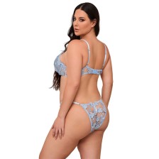 SUBBLIME - 957636 CONJUNTO DE SUTIÃ E CALCINHA BORDADOS COM FLORES AZUL CELESTE L/XL