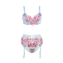 SUBBLIME - 957643 BH- UND STRUMPFGÜRTEL-SET MIT BLUMENSTICKEREI ROSA S/M