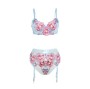 SUBBLIME - 957650 FLOWER EMBROIDERED BRA AND GARTER BELT SET PINK L/XL