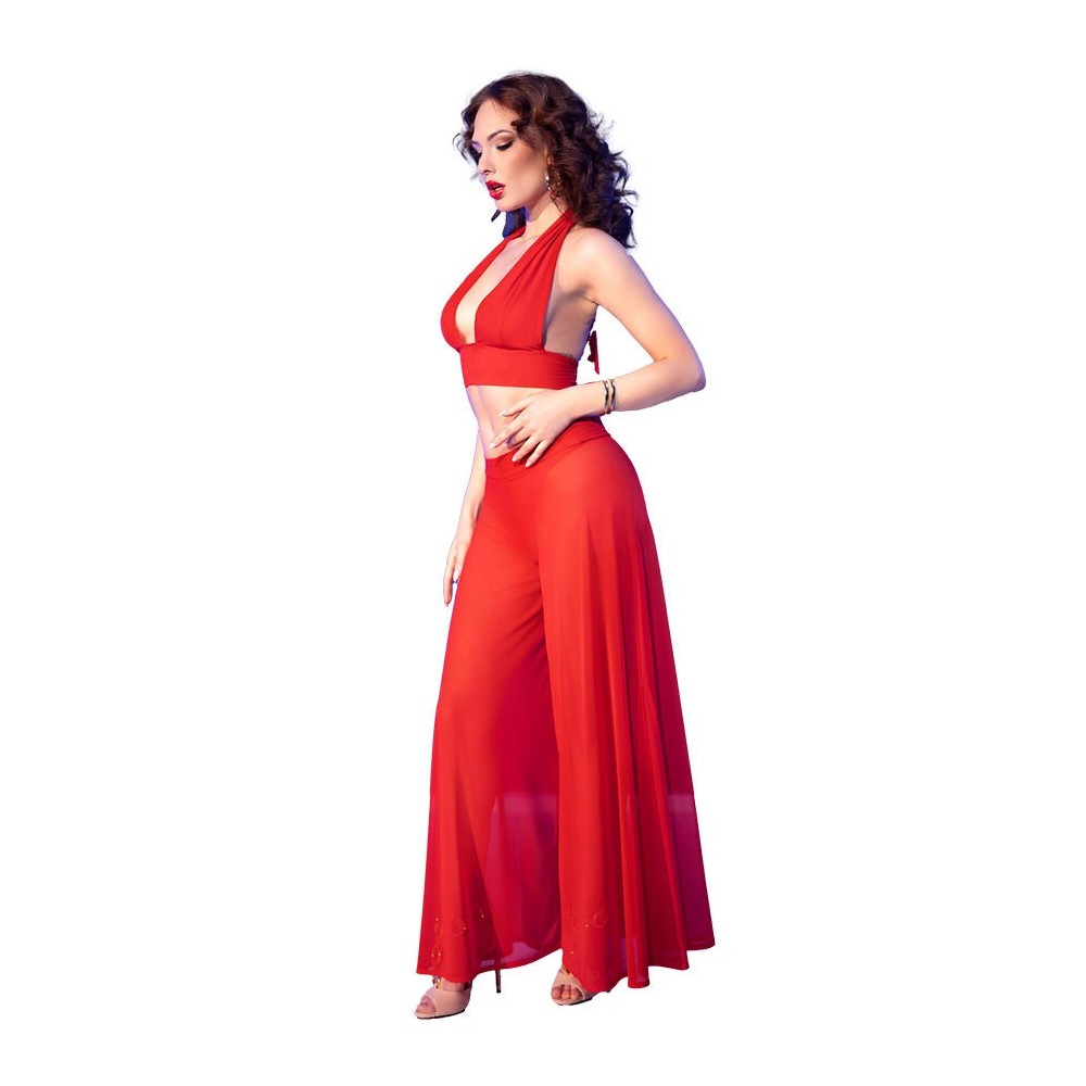 CHILIROSE - CR 4857 ENSEMBLE HAUT ET PANTALON ROUGE TAILLE M