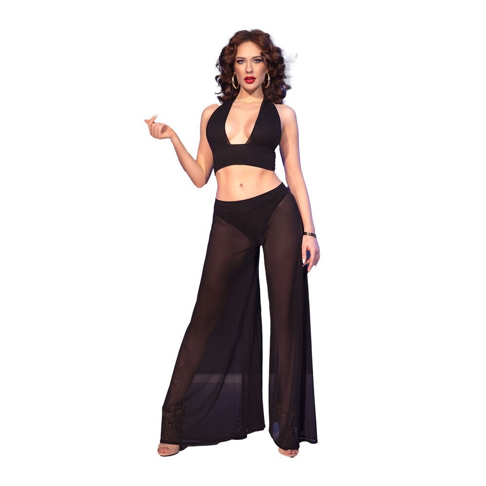 CHILIROSE - CR 4857 SET TOP E PANTALONI NERI TAGLIA S