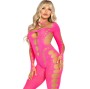 LEG AVENUE - PINK OPEN BACK BODYSTOCKING ONE SIZE