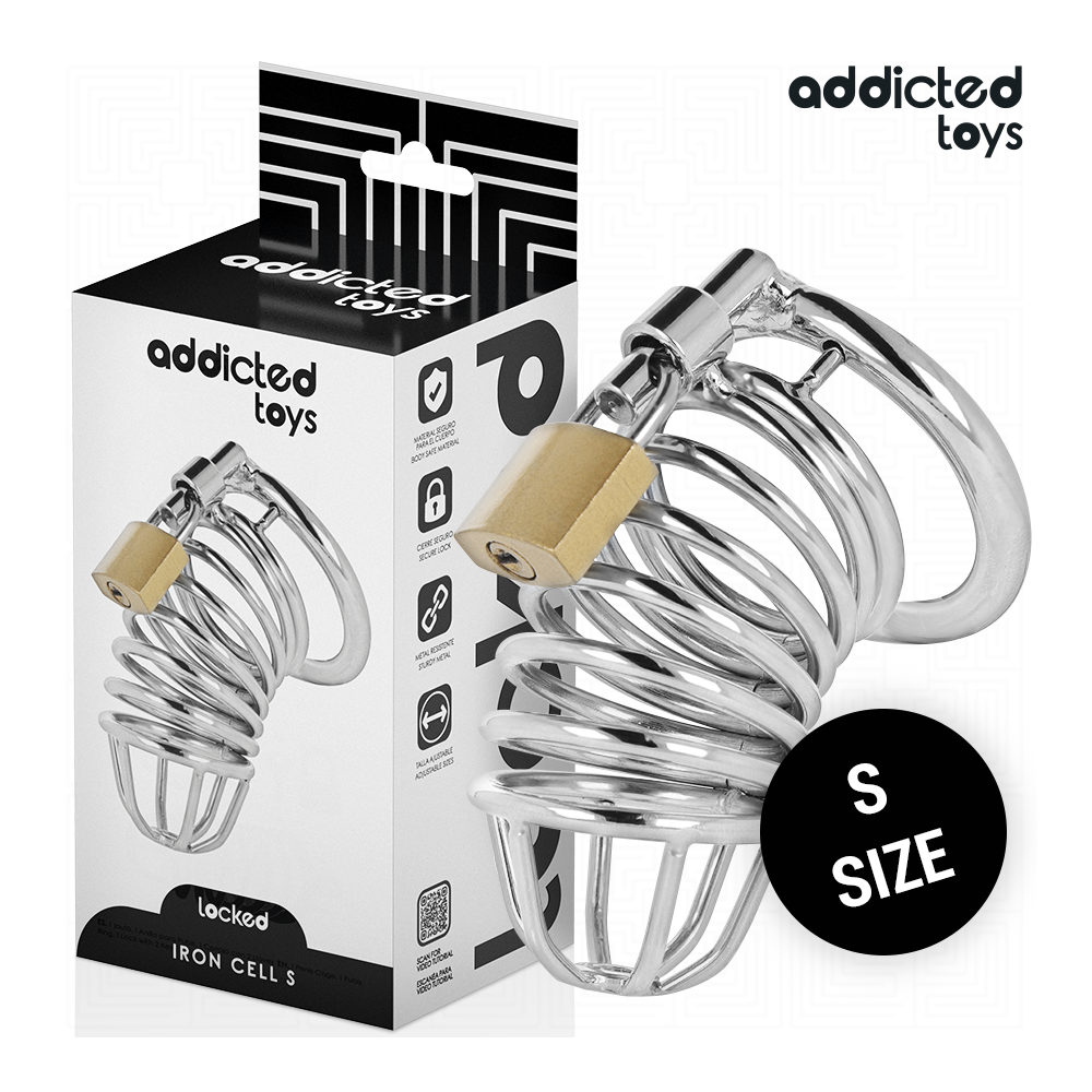 ADDICTED TOYS LOCKED - GAIOLA DE PÊNIS DE METAL COM CÉLULA DE FERRO 4 CM TAMANHO S