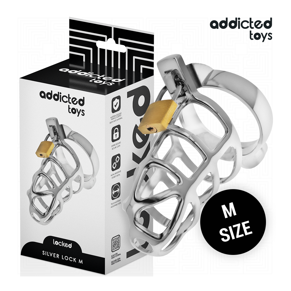 ADDICTED TOYS LOCKED - CAGE À PÉNIS EN MÉTAL AVEC VERROU ARGENT TAILLE M