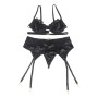SUBBLIME - 3-TEILIGES SET BH + STRING + STRUMPFBAND AUS SPITZE SCHWARZ S/M