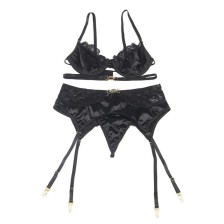 SUBBLIME - CONJUNTO DE 3 PEAS SUTI + TANGA + LIGA DE RENDA PRETO L/XL