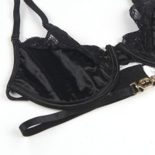 SUBBLIME - LOT 3 PIÈCES SOUTIEN-GORGE + STRING + JARRETIÈRE DENTELLE NOIR L/XL