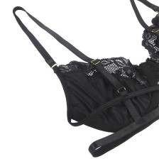 SUBBLIME - 3-TEILIGES SET BH + STRING + STRUMPFBAND AUS SPITZE SCHWARZ L/XL
