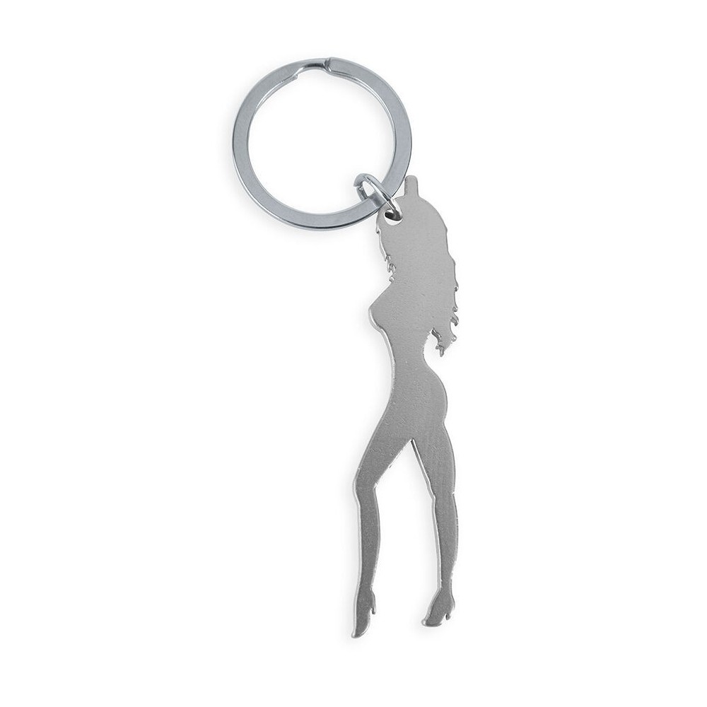 DIABLO PICANTE - SCHLÜSSELANHÄNGER MIT WEIBLICHER SILHOUETTE IN SILBERFARBE MIT BIERÖFFNER