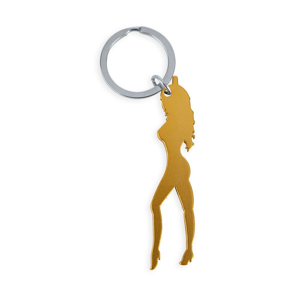 DIABLO PICANTE - SCHLÜSSELANHÄNGER MIT WEIBLICHER SILHOUETTE IN GOLDFARBE MIT BIERÖFFNER