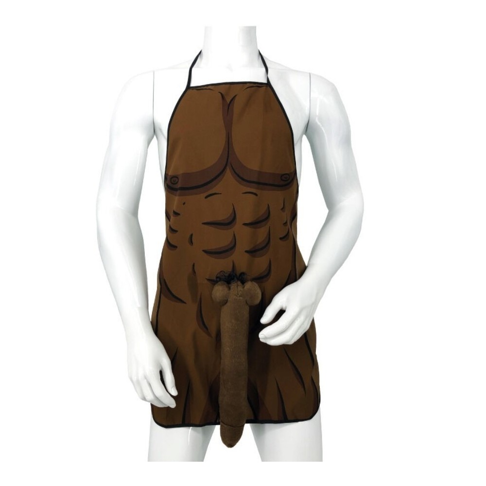 DIABLO PICANTE - GREMBIULE MUSCOLARE CON PENE 3D IN TONO MARRONE