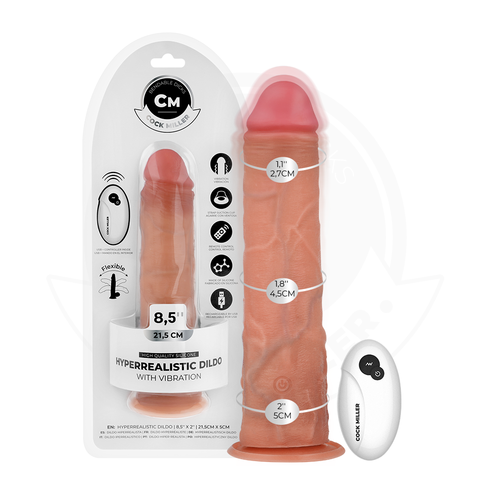 COCK MILLER - DILDO REALISTA COM VENTOSA E VIBRAÇÃO COM CONTROLE REMOTO 21,5 CM