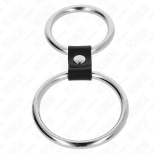 KINK - DOUBLE METAL PENIS RING 3.7 CM TO 5 CM CONNECTED BY LEATHER STRAP MODEL 2