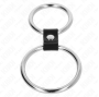 KINK - DOUBLE METAL PENIS RING 3.7 CM TO 5 CM CONNECTED BY LEATHER STRAP MODEL 3