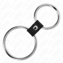 KINK - DOUBLE METAL PENIS RING 3.7 CM TO 5 CM CONNECTED BY LEATHER STRAP MODEL 2