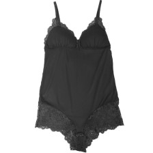 SUBBLIME - TEDDY PRETO FLORAL DETALHE DE RENDA S/M
