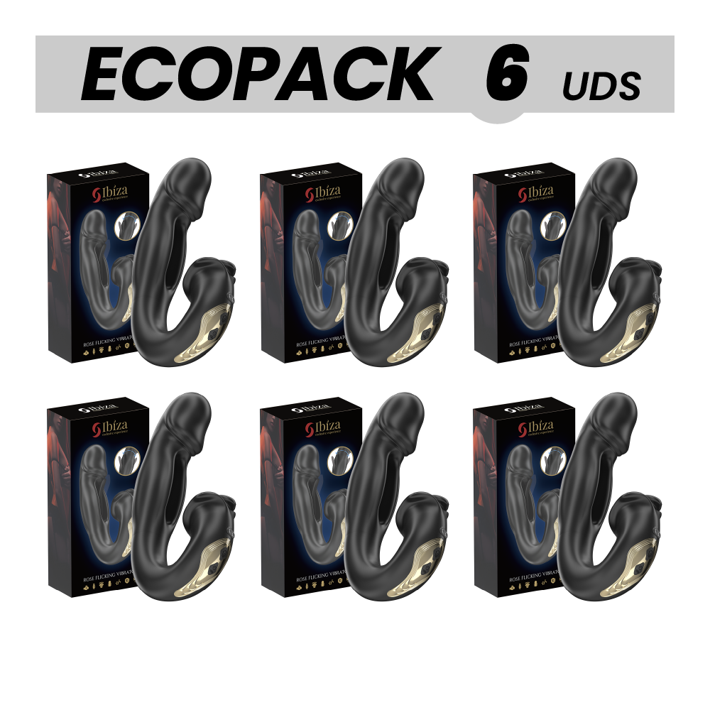 ECOPACKS 6 UNITÉS - VIBRATEUR IBIZA ROSE EFFET FLICKING ET STIMULATEUR DE CLITO