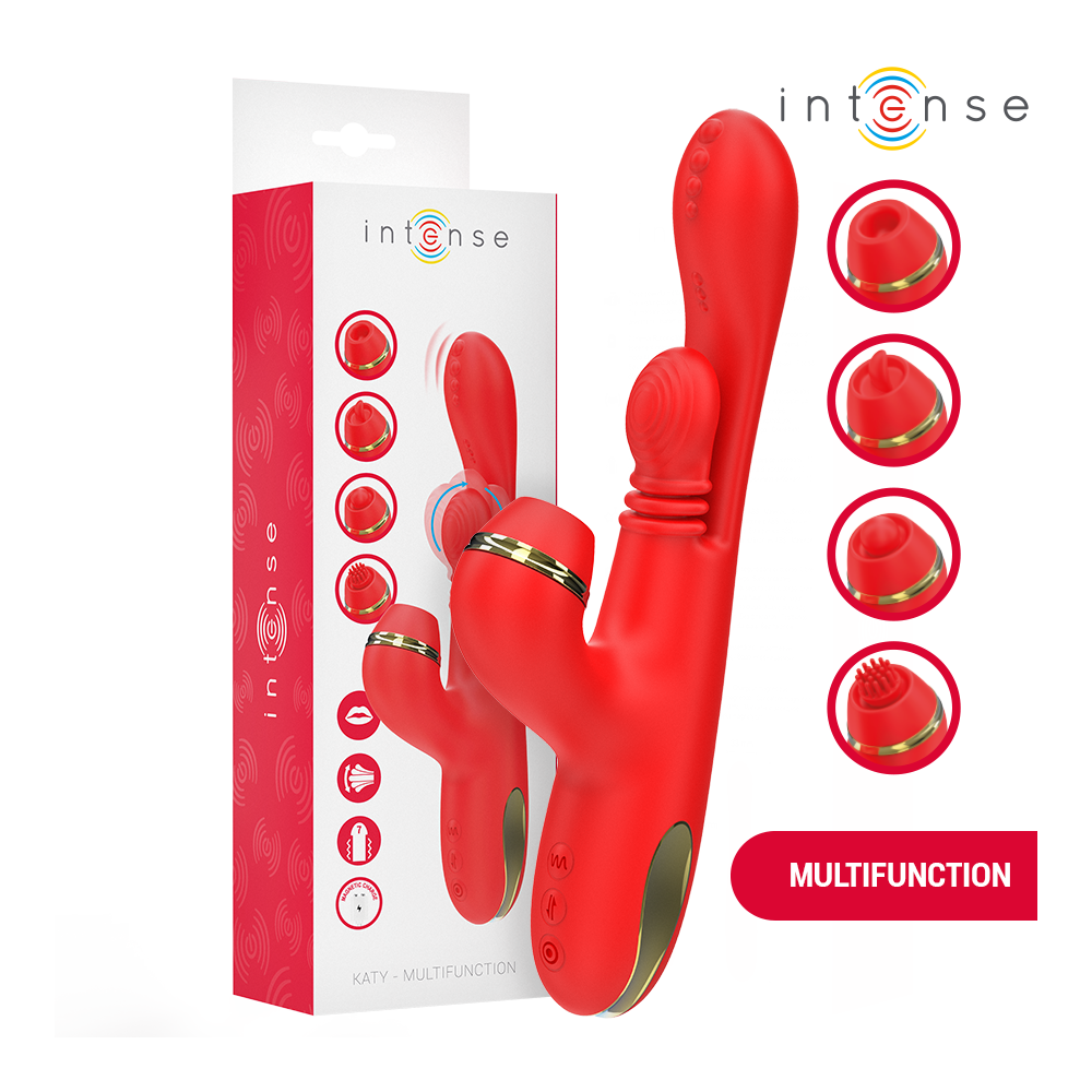 INTENSE - STIMULATEUR DE CLITORIS MULTIFONCTION KATY 4 TÊTES INTERCHANGEABLES ROUGE