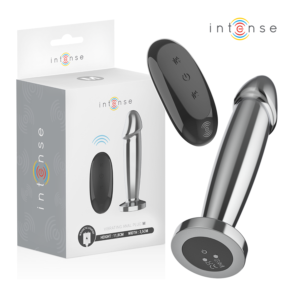 INTENSE - PLUG ANAL 10 VIBRAÇÕES DILDO DE METAL COM CONTROLE REMOTO M