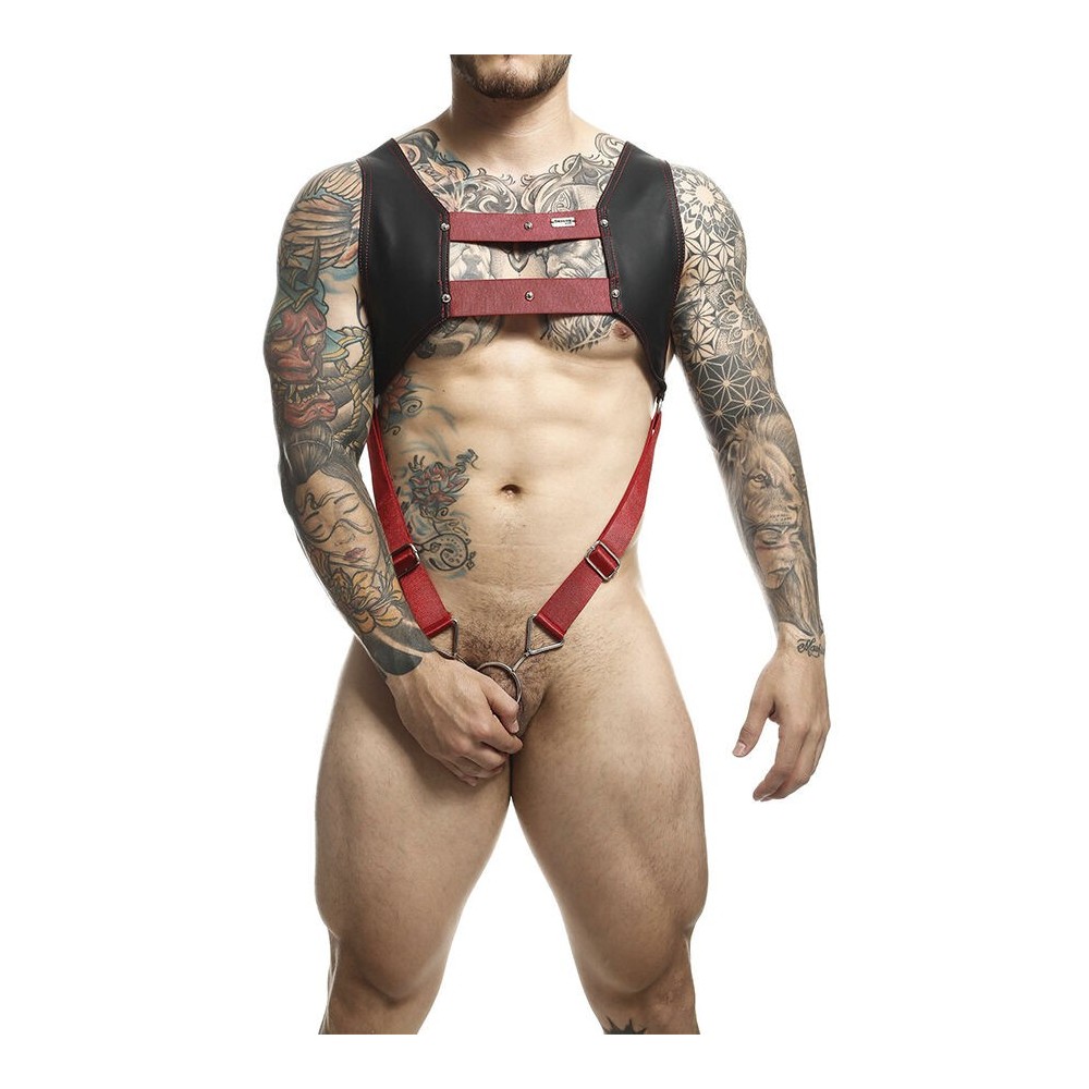 MOB - DNGEON HARNESS WITH RED PENIS RING ONE SIZE