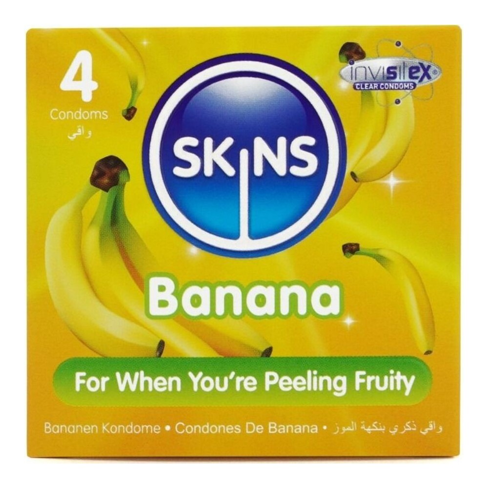 SKINS - PRESERVATIVI BANANA PREMIUM CONFEZIONE DA 4