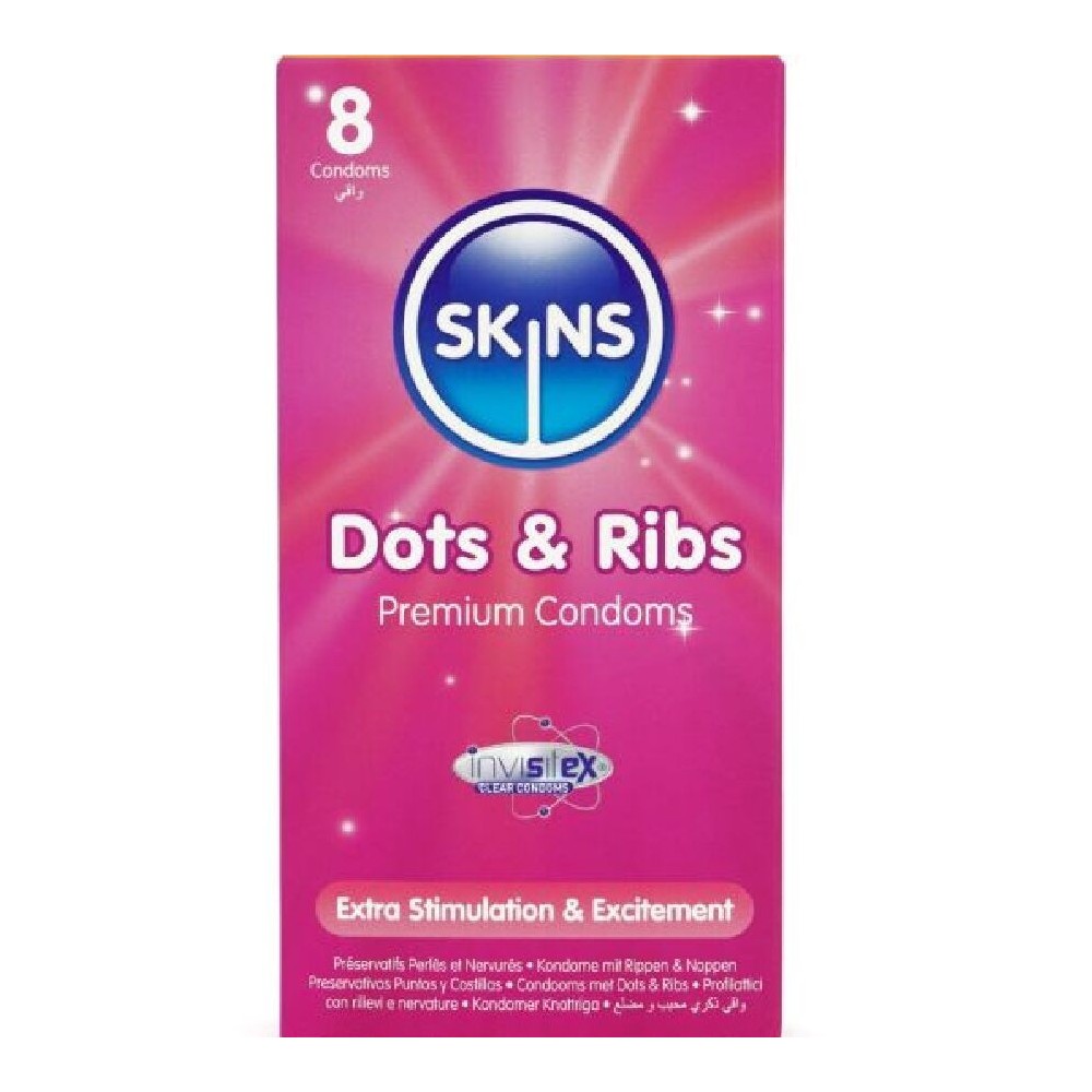 SKINS - DOTS & RIBS PREMIUM CONDOMS PACK 8